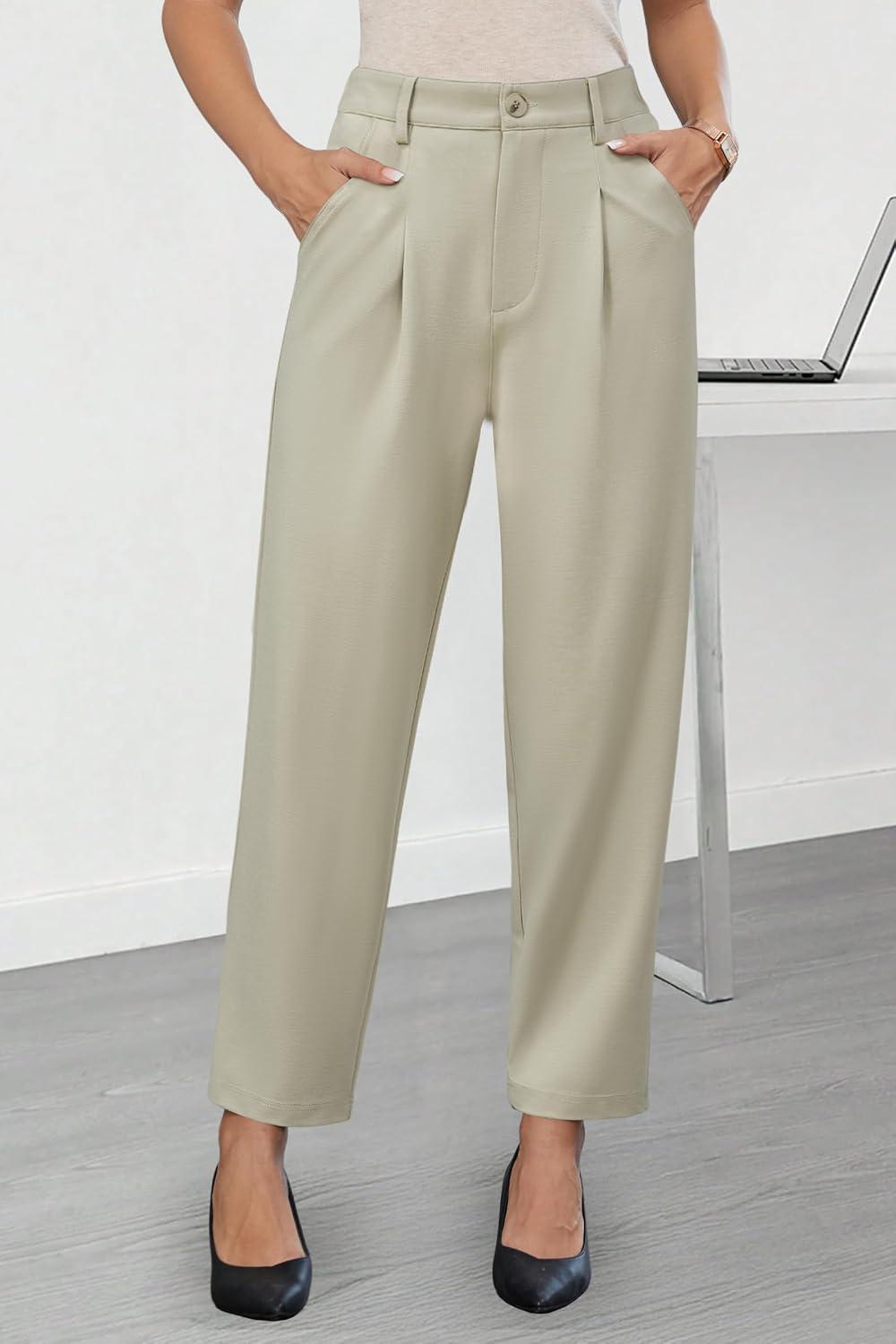imageArachampCloz Womens Dress Pants Work Business Office Ankle Trousers High Waisted Ladies Slacks 2026Light Khaki