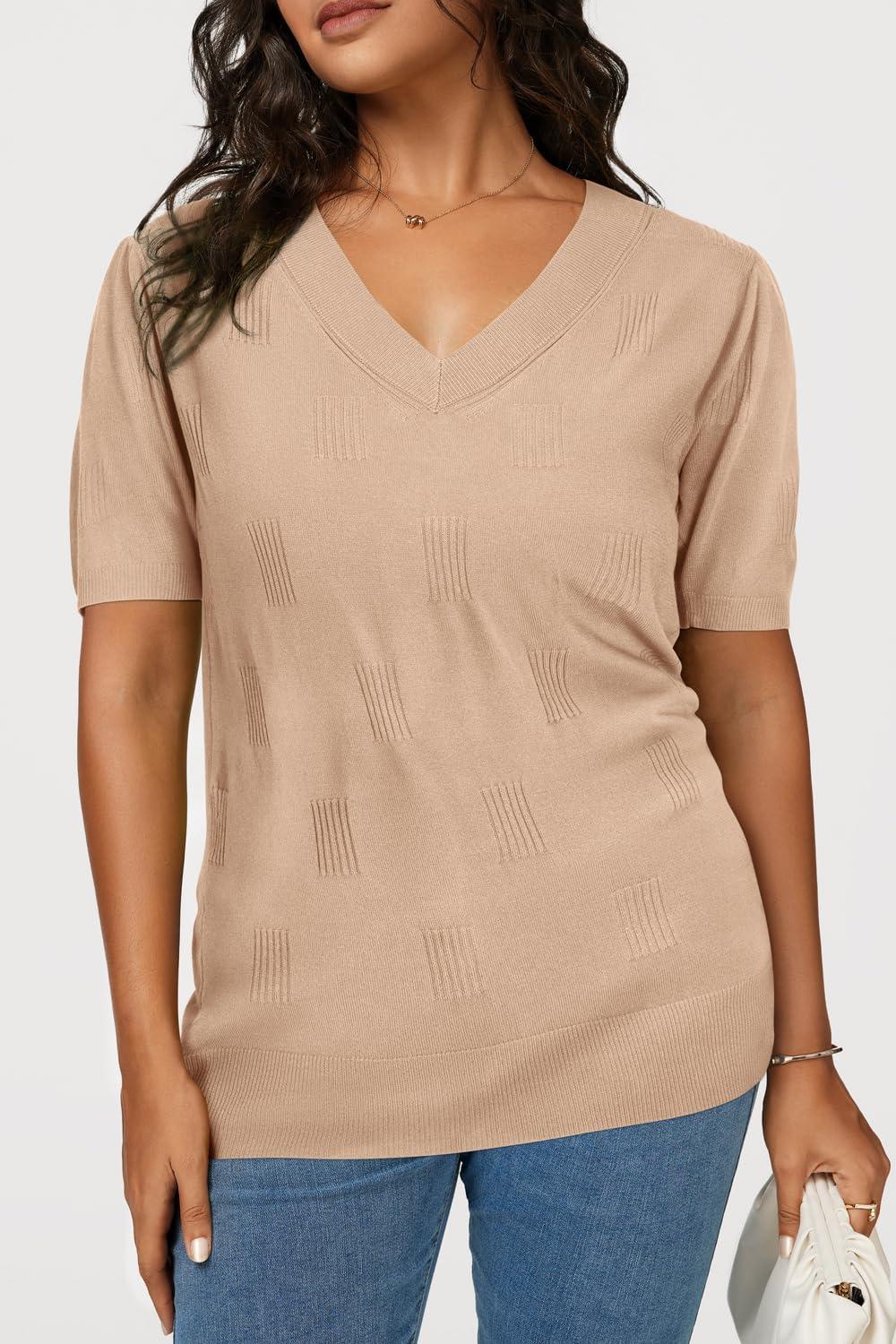 imageArachampCloz Womens Lightweight Spring Summer Sweater Tops Casual Short Sleeve Blouses ShirtsAzapricot 02