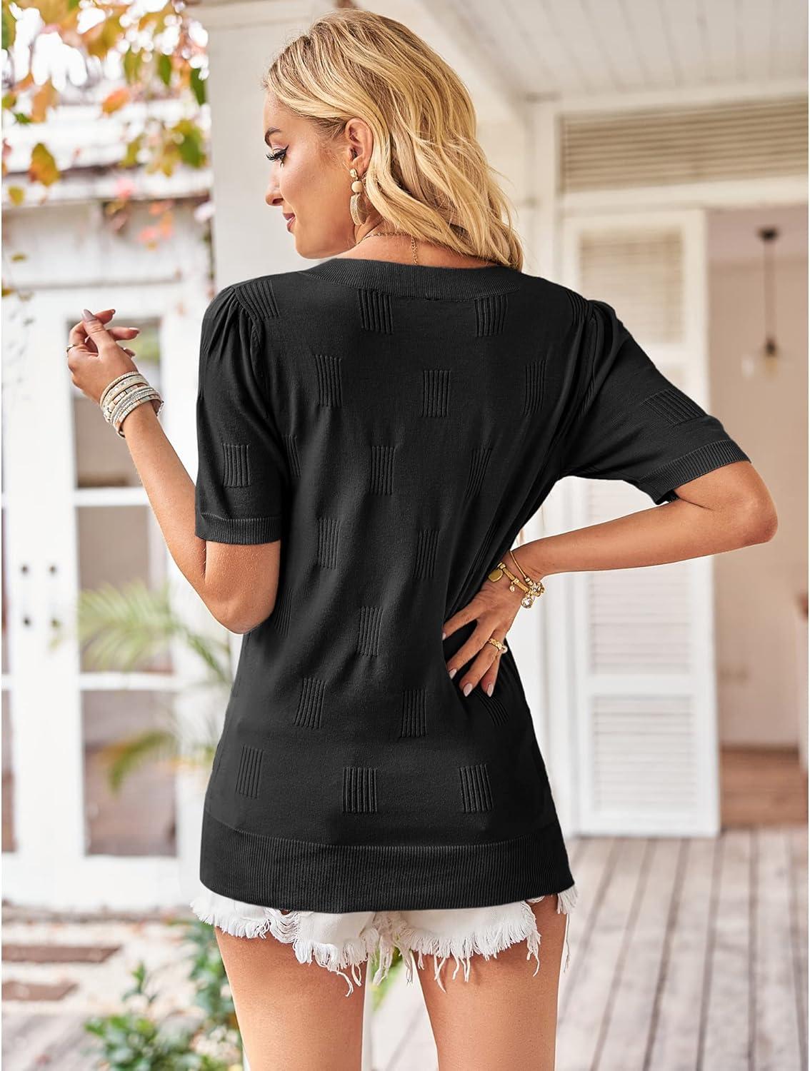 imageArachampCloz Womens Lightweight Spring Summer Sweater Tops Casual Short Sleeve Blouses ShirtsAzblack