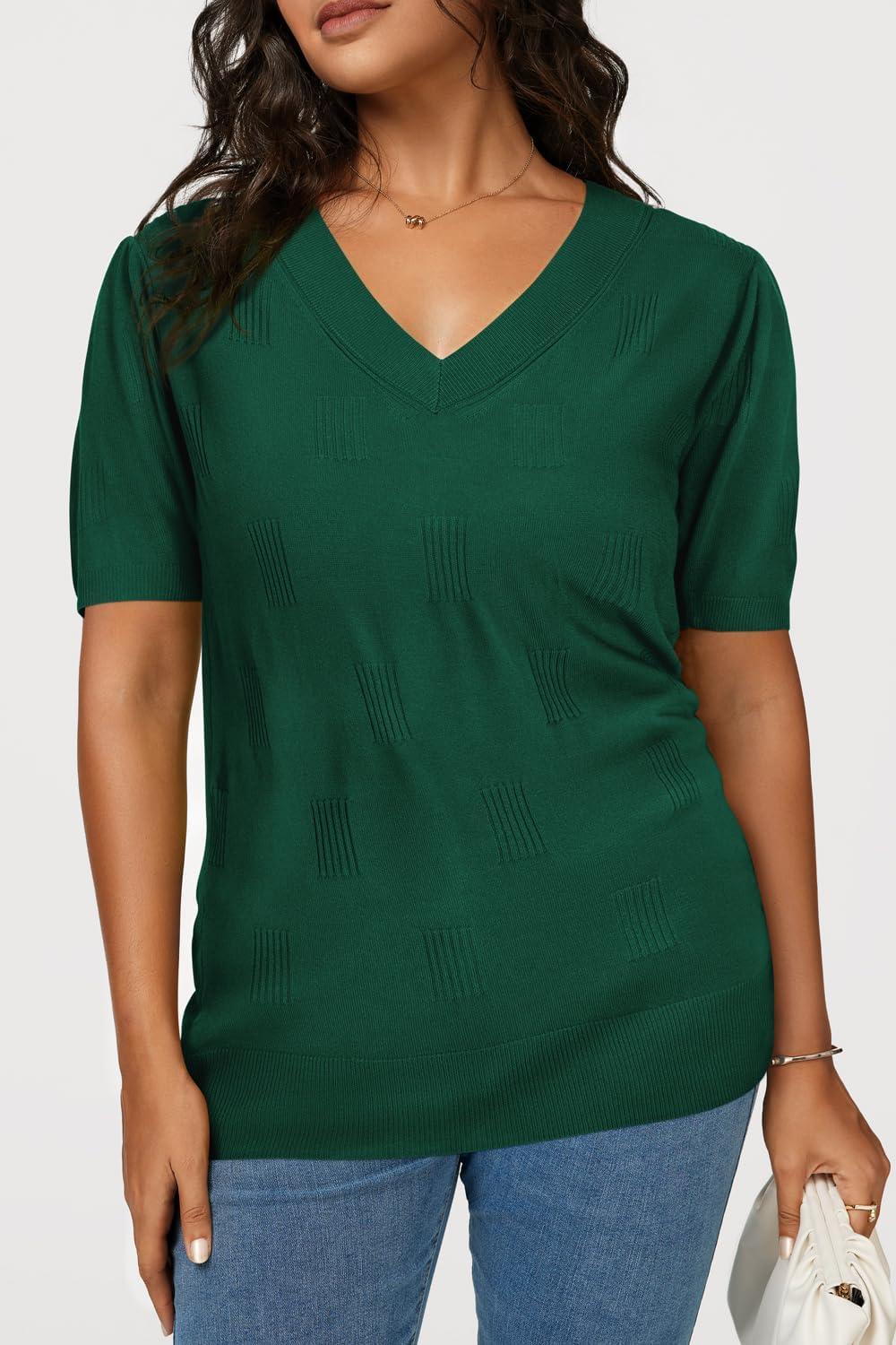 imageArachampCloz Womens Lightweight Spring Summer Sweater Tops Casual Short Sleeve Blouses ShirtsAzgreen 02