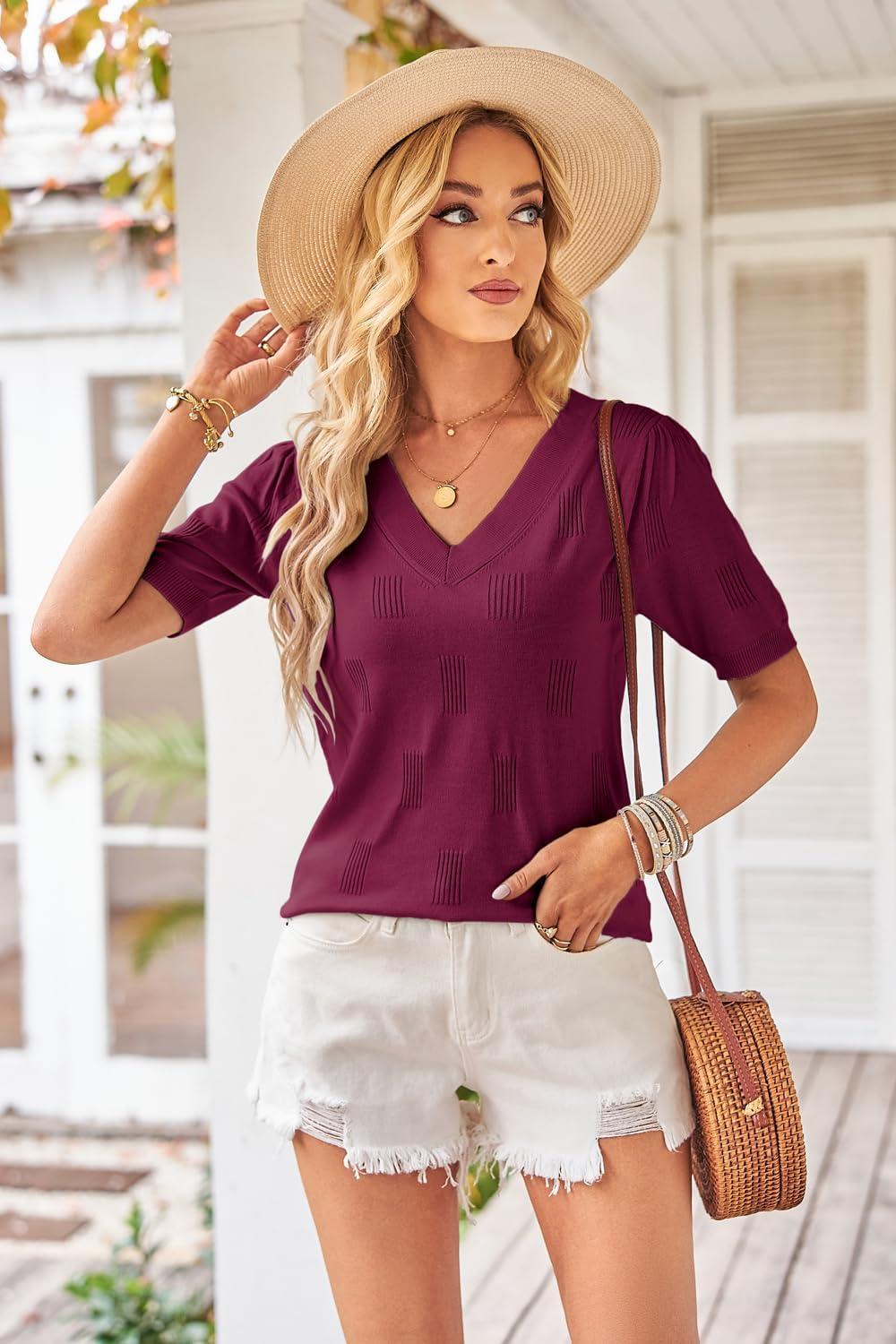 imageArachampCloz Womens Lightweight Spring Summer Sweater Tops Casual Short Sleeve Blouses ShirtsAzwine