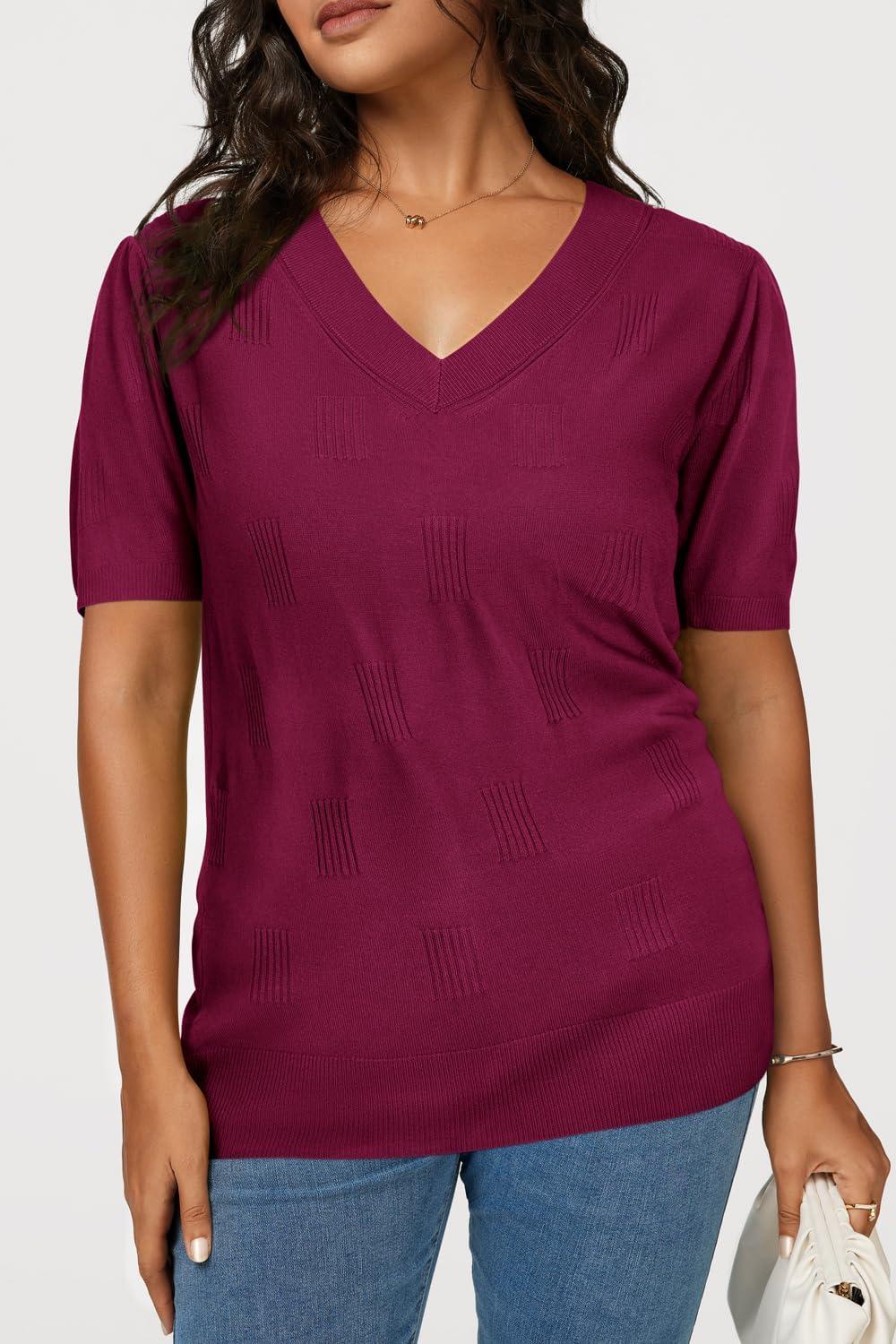 imageArachampCloz Womens Lightweight Spring Summer Sweater Tops Casual Short Sleeve Blouses ShirtsAzwine