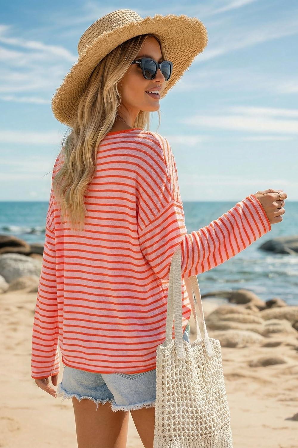 imageArachampCloz Womens Oversized Linen Blend Beach Vacation Cover Up Summer Casual Off Shoulder Tops 2026Coral Pink