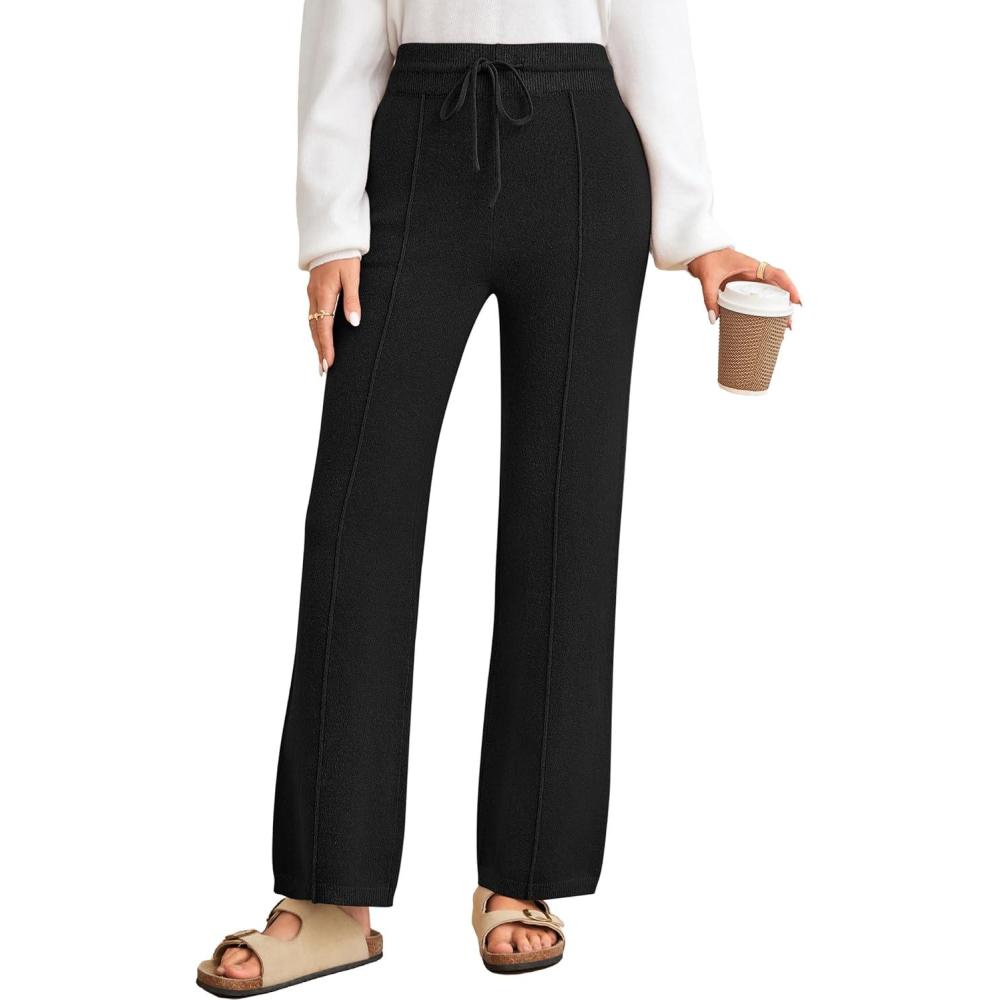 imageArachampCloz Womens 2025 Spring Sweater Pants Straight Leg Elastic High Waisted Business Casual Lounge Winter Knit SweatpantsBlack