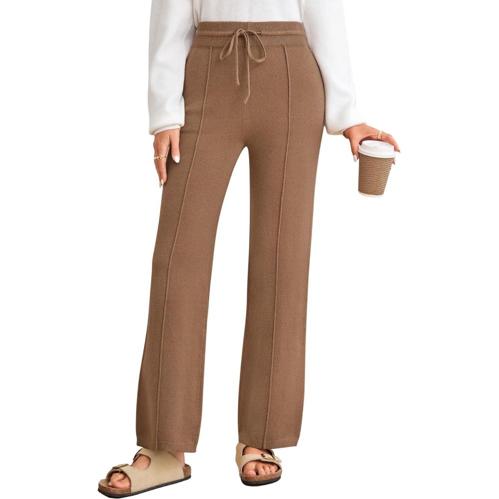imageArachampCloz Womens 2025 Spring Sweater Pants Straight Leg Elastic High Waisted Business Casual Lounge Winter Knit SweatpantsKhaki