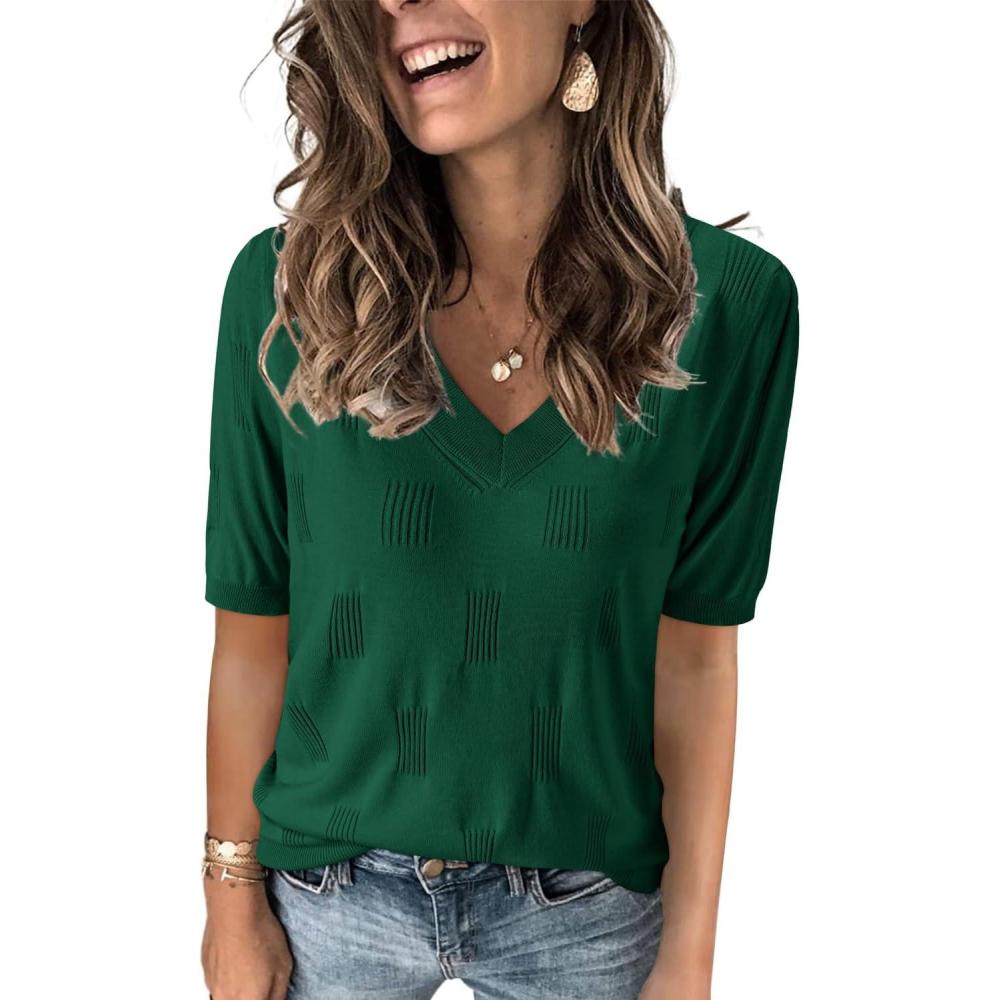 imageArachampCloz Womens Lightweight Spring Summer Sweater Tops Casual Short Sleeve Blouses ShirtsAzgreen 02