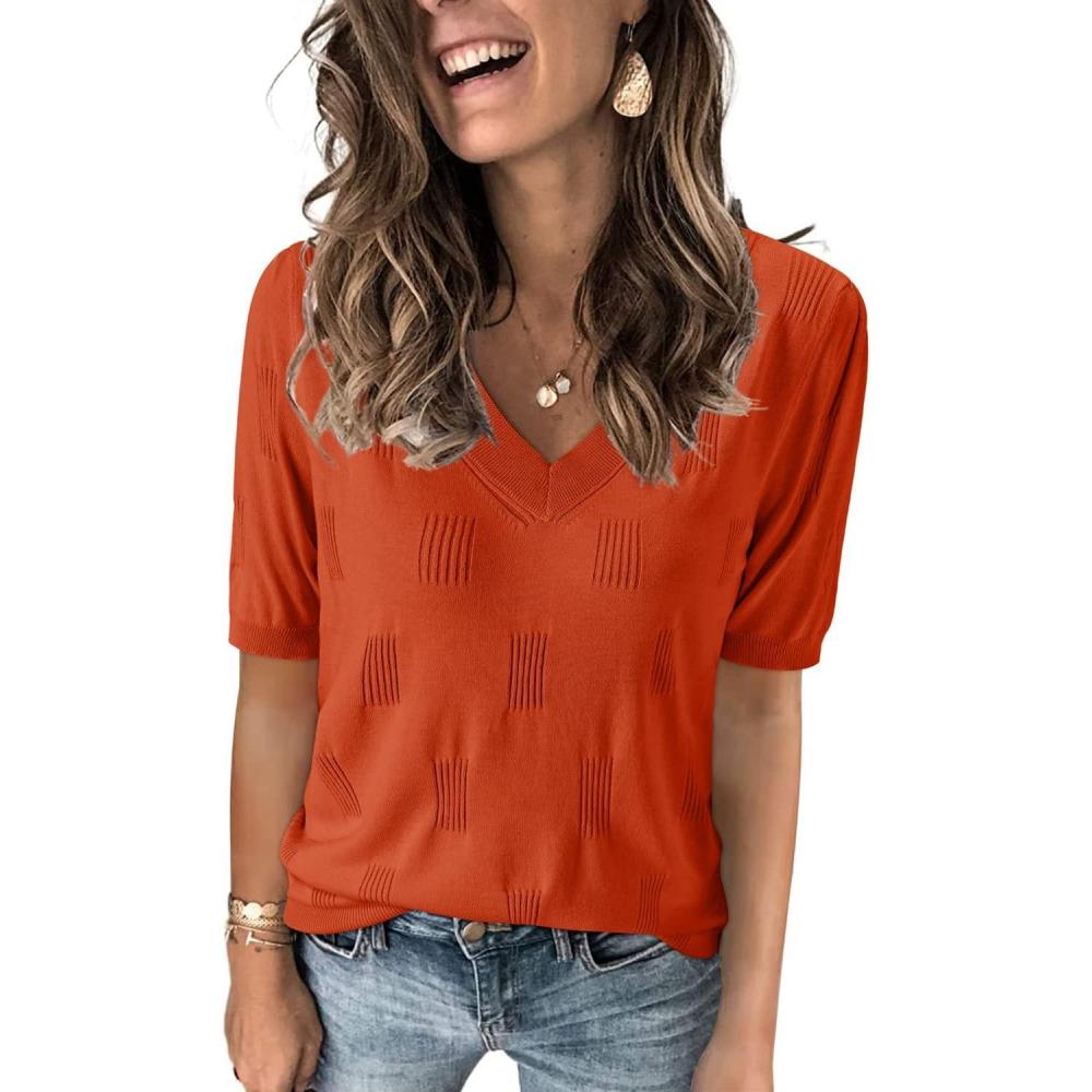 imageArachampCloz Womens Lightweight Spring Summer Sweater Tops Casual Short Sleeve Blouses ShirtsAzrust
