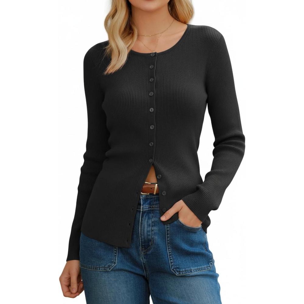 imageArachampCloz Womens Wool Blend Button Up Business Casual Cardigan Tops Outfits 2026Black
