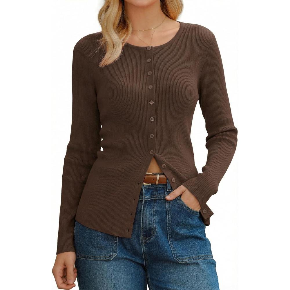 imageArachampCloz Womens Wool Blend Button Up Business Casual Cardigan Tops Outfits 2026Coffee