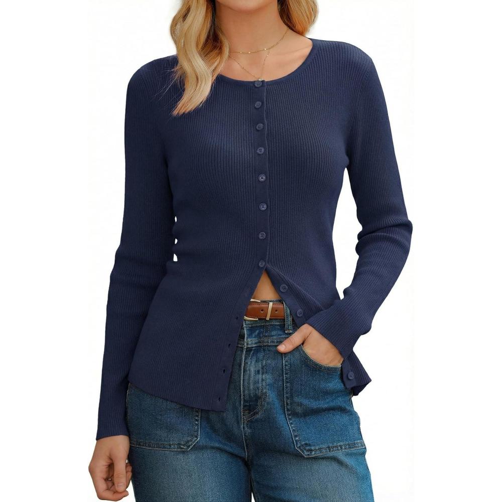 imageArachampCloz Womens Wool Blend Button Up Business Casual Cardigan Tops Outfits 2026Navy