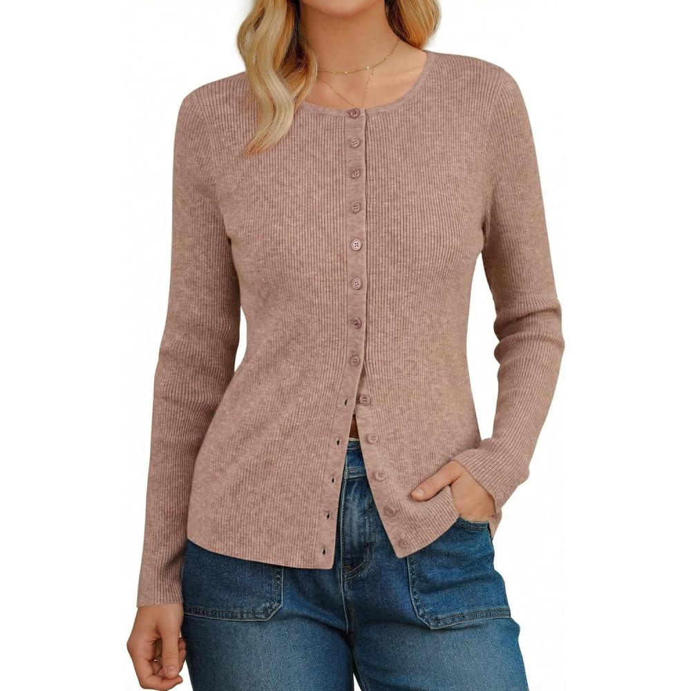 imageArachampCloz Womens Wool Blend Button Up Business Casual Cardigan Tops Outfits 2026Oatmeal Dusty Pink