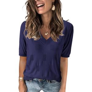 Arach&Cloz Women’s Lightweight Spring Summer Sweater Tops Casual Short Sleeve Blouses Shirts(Az-navy)