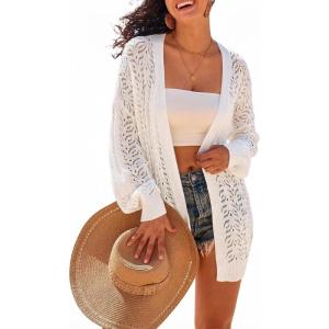 Arach&Cloz Women’s Oversized Crochet Cover Up Summer Cardigan Lightweight Beach Vacation Kimonos 2026(White)