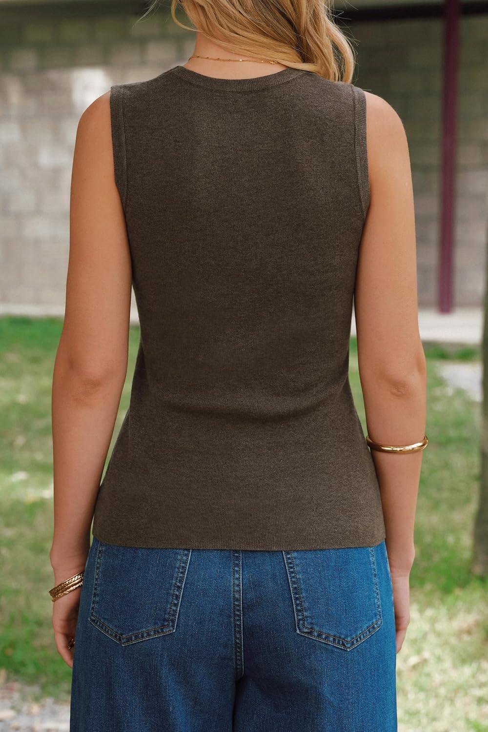 imageArachampCloz Womens Sweater Vests Square Neck Spring Summer Basic Slim Fitted Tank Tops 2026Coffee
