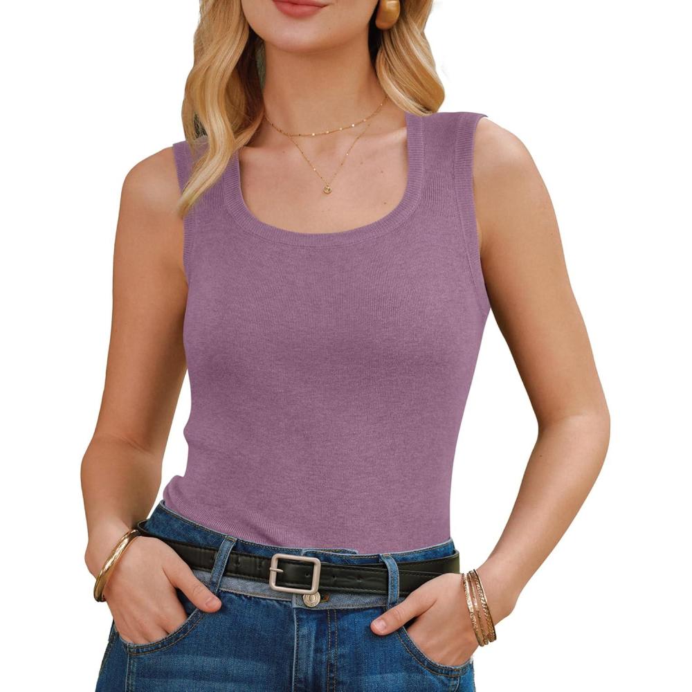 imageArachampCloz Womens Sweater Vests Square Neck Spring Summer Basic Slim Fitted Tank Tops 2026Dusty Rose