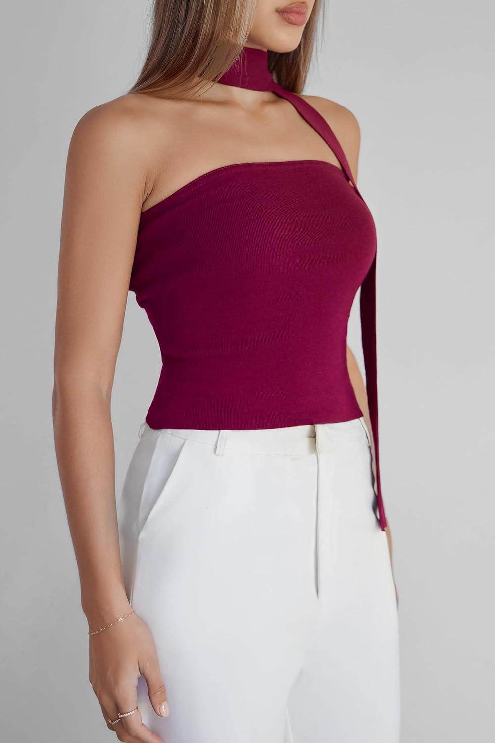 imageArachampCloz Womens Non See Through 2in1 Y2K Non Slip Fall Scarf Tube Top 2026Burgundy Red