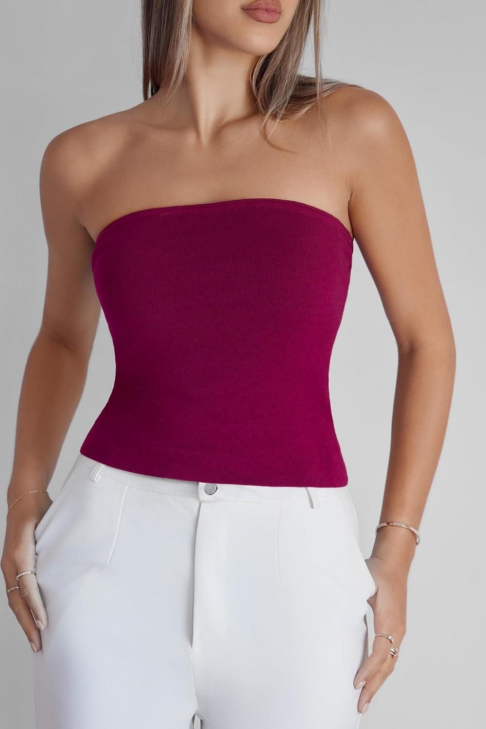 imageArachampCloz Womens Non See Through 2in1 Y2K Non Slip Fall Scarf Tube Top 2026Burgundy Red
