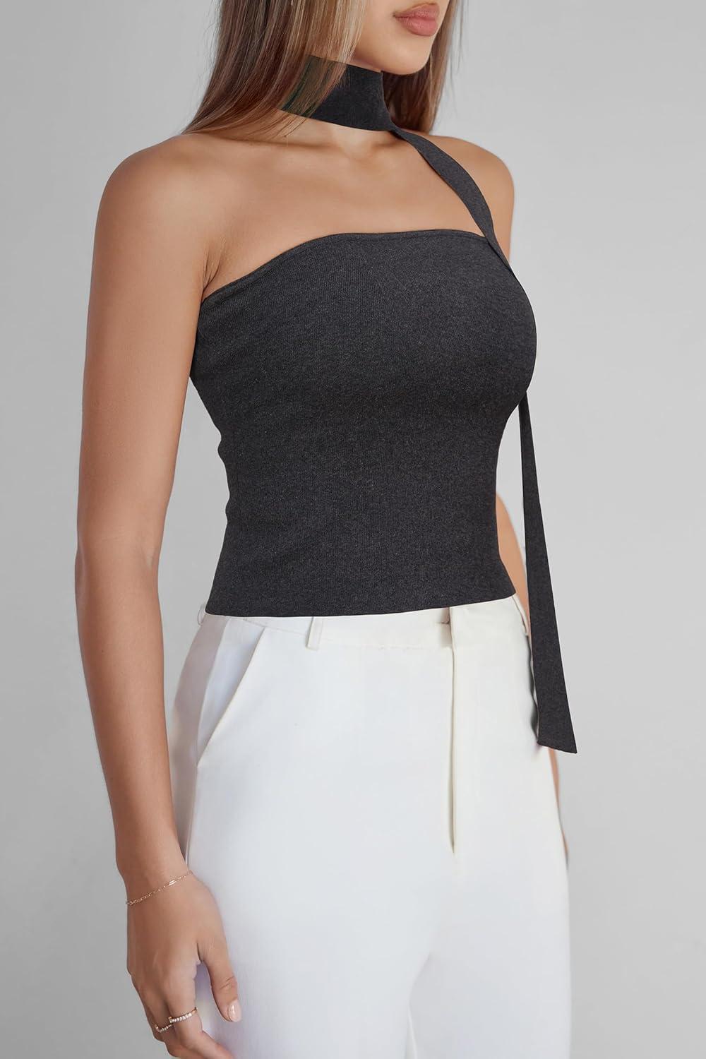 imageArachampCloz Womens Non See Through 2in1 Y2K Non Slip Fall Scarf Tube Top 2026Dark Grey