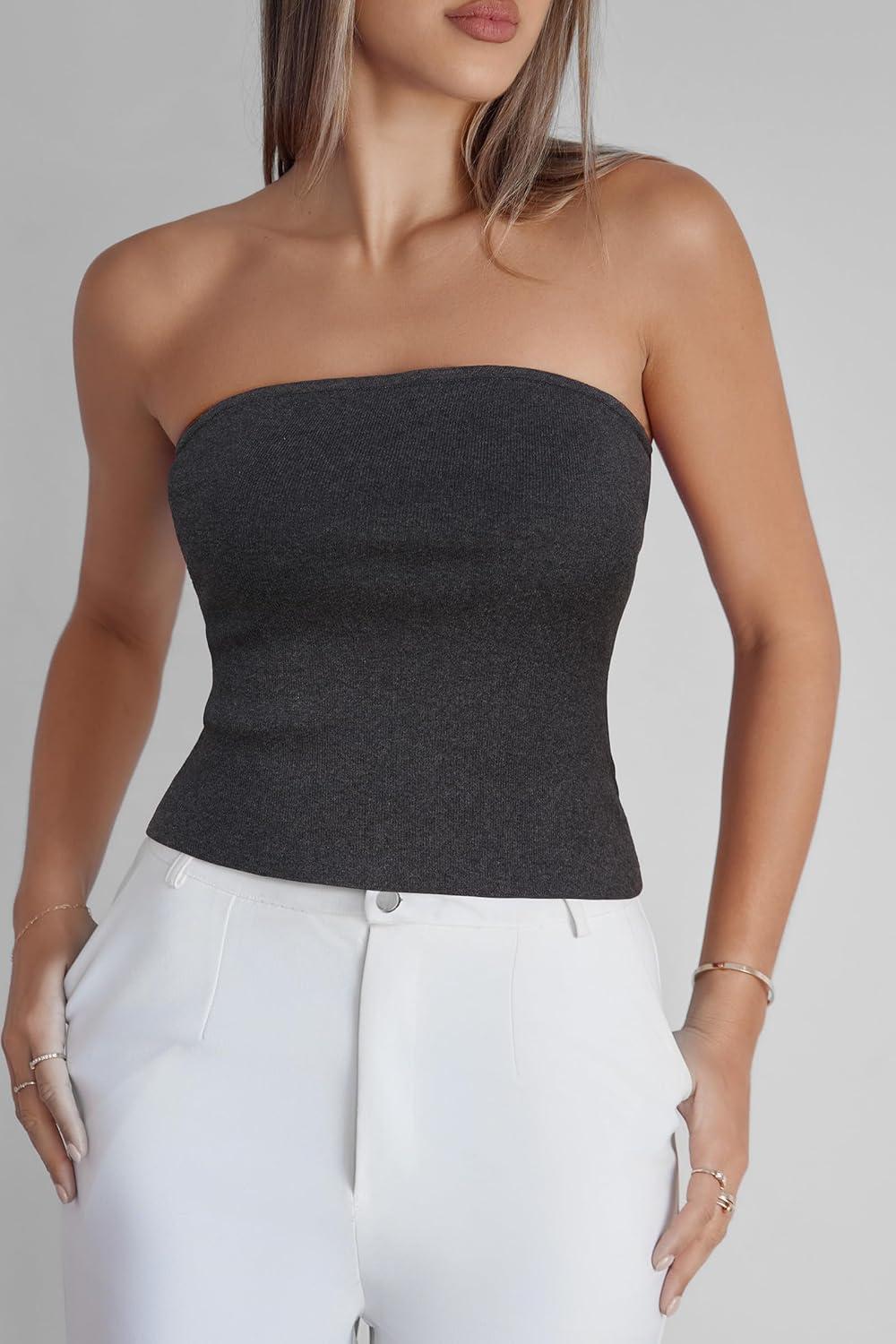 imageArachampCloz Womens Non See Through 2in1 Y2K Non Slip Fall Scarf Tube Top 2026Dark Grey