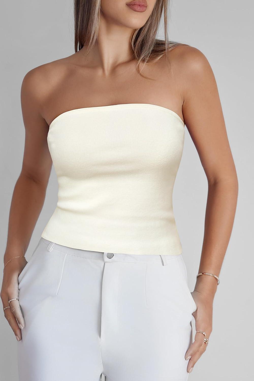 imageArachampCloz Womens Non See Through 2in1 Y2K Non Slip Fall Scarf Tube Top 2026Ivory White