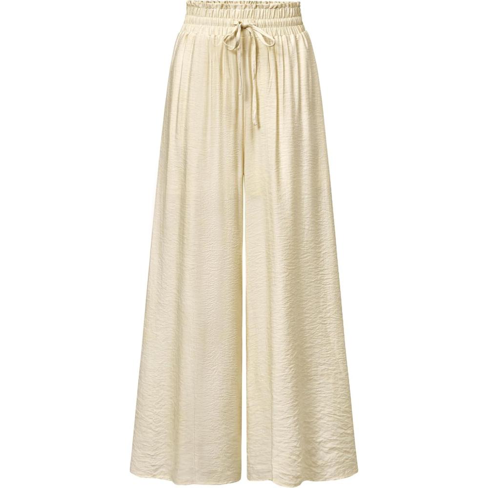 imageArachampCloz Summer Womens Linen Blend High Waisted Flowy Wide Leg Palazzo Casual PantsKhaki