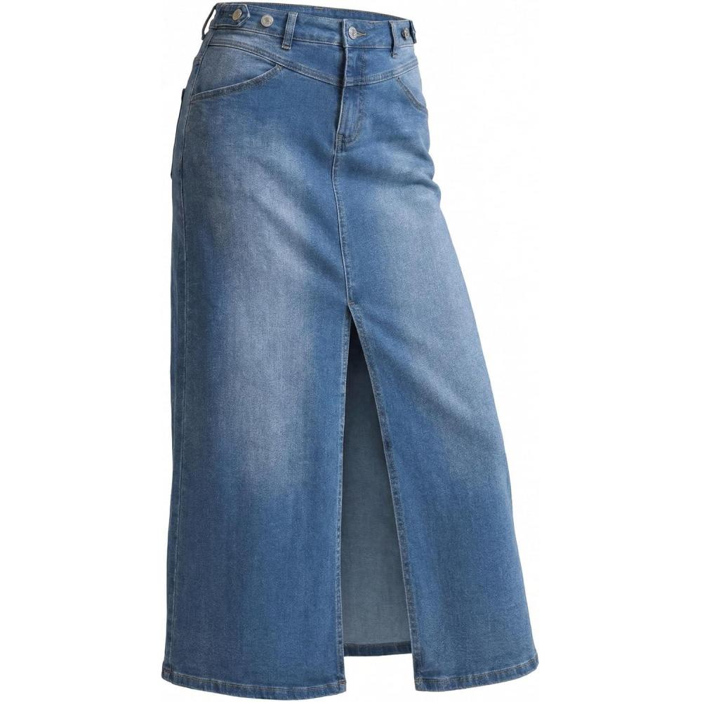imageArachampCloz Womens Cotton Blend Stretch Adjustable Waist Denim Skirts with Pockets 2026Pblue