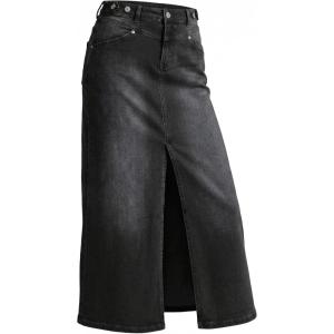 Arach&Cloz Women’s Cotton Blend Stretch Adjustable Waist Denim Skirts with Pockets 2026(Black)