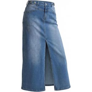 Arach&Cloz Women’s Cotton Blend Stretch Adjustable Waist Denim Skirts with Pockets 2026(Blue)