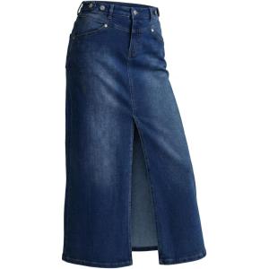 Arach&Cloz Women’s Cotton Blend Stretch Adjustable Waist Denim Skirts with Pockets 2026(P-dark Blue)