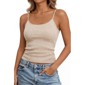 Arach&Cloz Women’s Wool Blend Slim Fit Sleeveless Spaghetti Straps Summer Business Casual Camisole Tops 2026(Apricot)