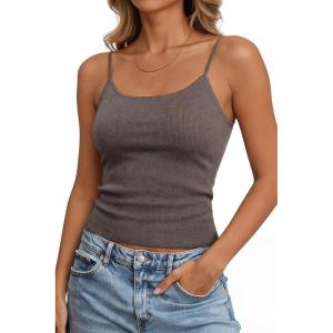 Arach&Cloz Women’s Wool Blend Slim Fit Sleeveless Spaghetti Straps Summer Business Casual Camisole Tops 2026(Coffee)
