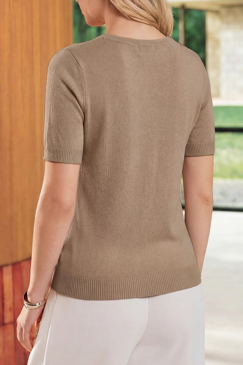imageArachampCloz Womens Wool Blend Cropped Lightweight Short Sleeve Business Casual Cardigan TopsAcamel