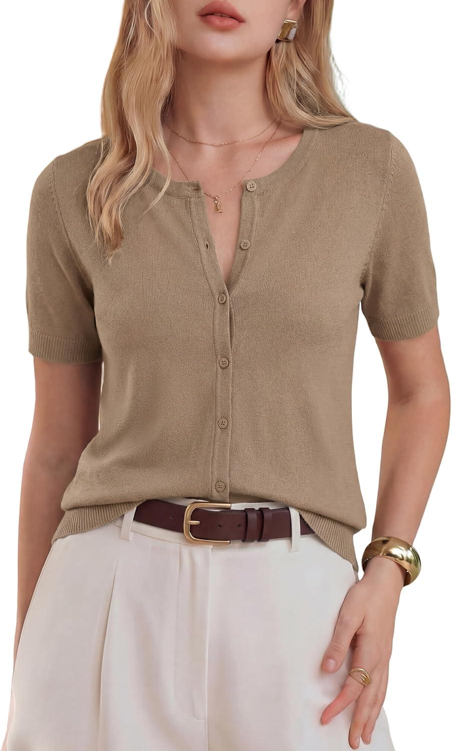 imageArachampCloz Womens Wool Blend Cropped Lightweight Short Sleeve Business Casual Cardigan TopsAcamel