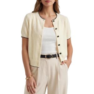 Arach&Cloz Women’s 100% Cotton Cropped Short Sleeve Cardigan Sweaters Lightweight Tops Summer 2026(Apricot)