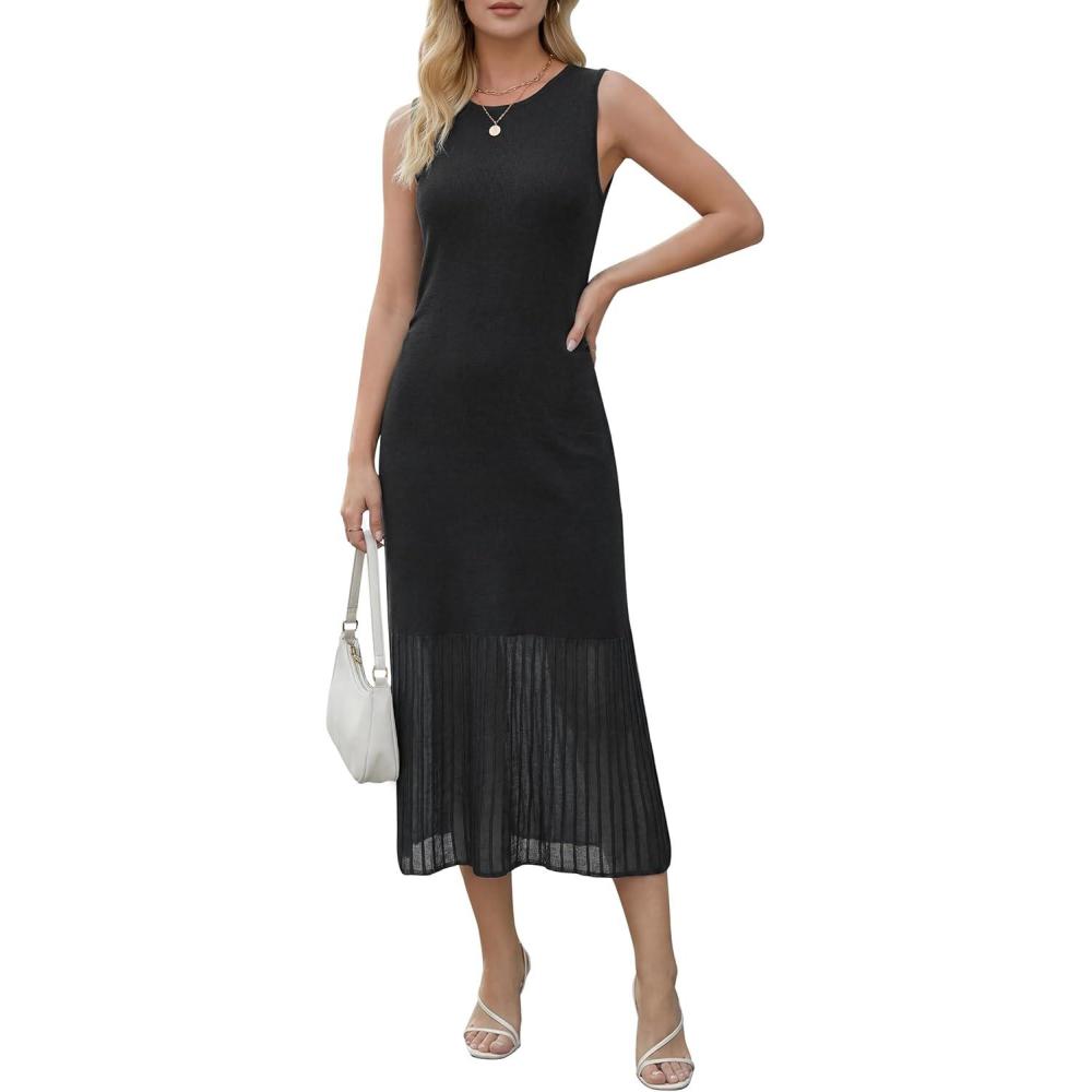 imageArachampCloz Womens Lyocell Blend Ruched Waist Patchwork Hem Summer Business Casual Shift Midi Dresses 2026Black