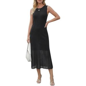 Arach&Cloz Women’s Lyocell Blend Ruched Waist Patchwork Hem Summer Business Casual Shift Midi Dresses 2026(Black)