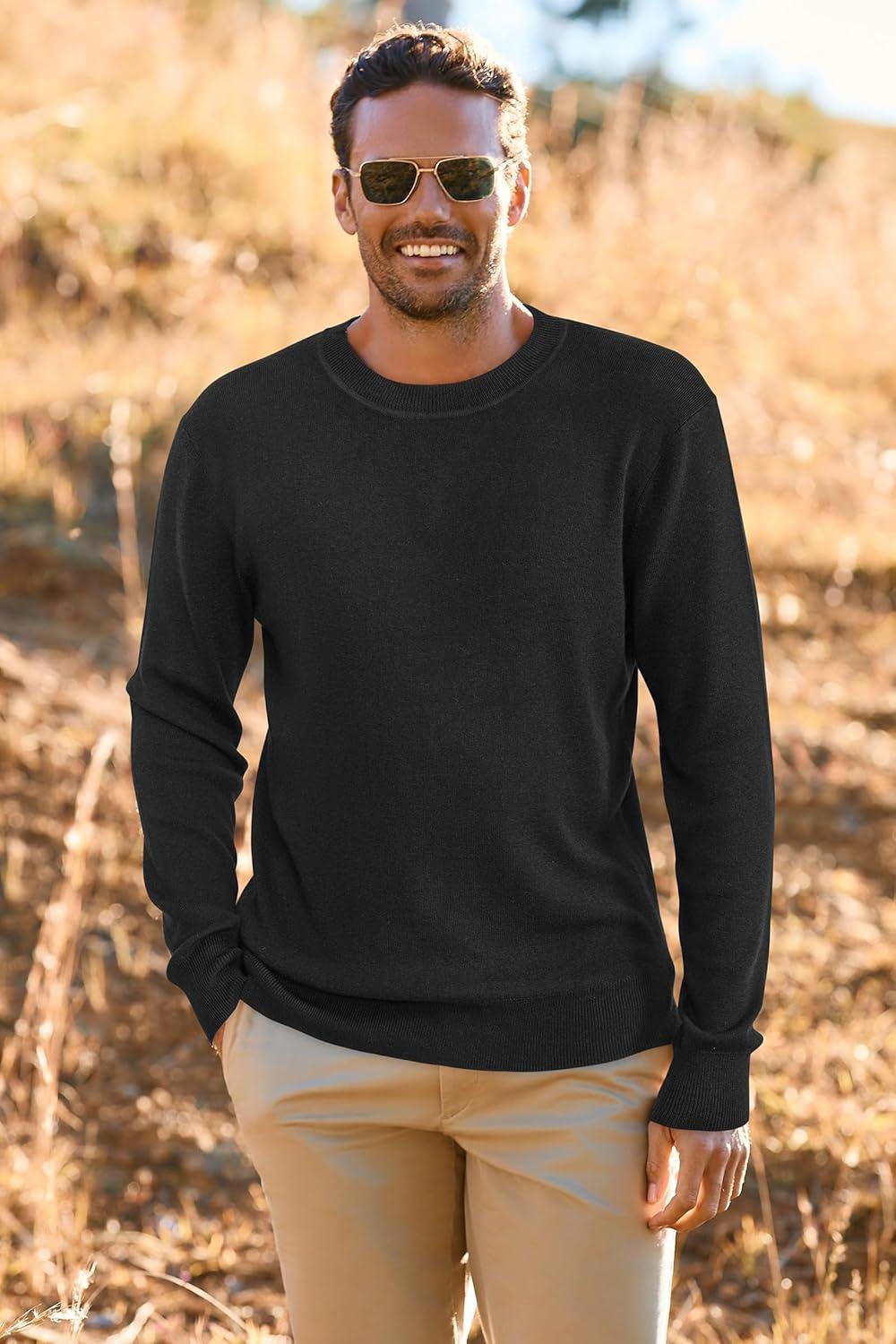 imageArachampCloz Mens Wool Blend Loose Fit Sweater Ultra Soft 2025 Spring Bottoming Crewneck Fashion PulloverLblack