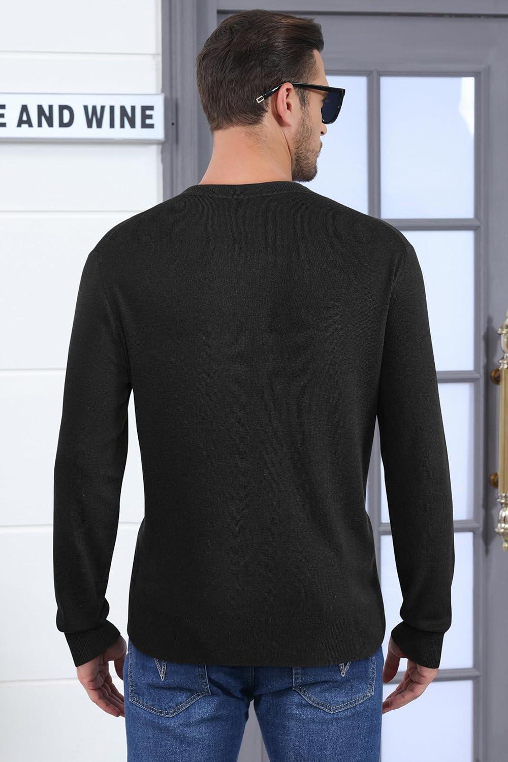 imageArachampCloz Mens Wool Blend Loose Fit Sweater Ultra Soft 2025 Spring Bottoming Crewneck Fashion PulloverLblack