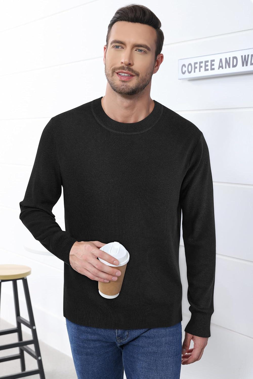 imageArachampCloz Mens Wool Blend Loose Fit Sweater Ultra Soft 2025 Spring Bottoming Crewneck Fashion PulloverLblack