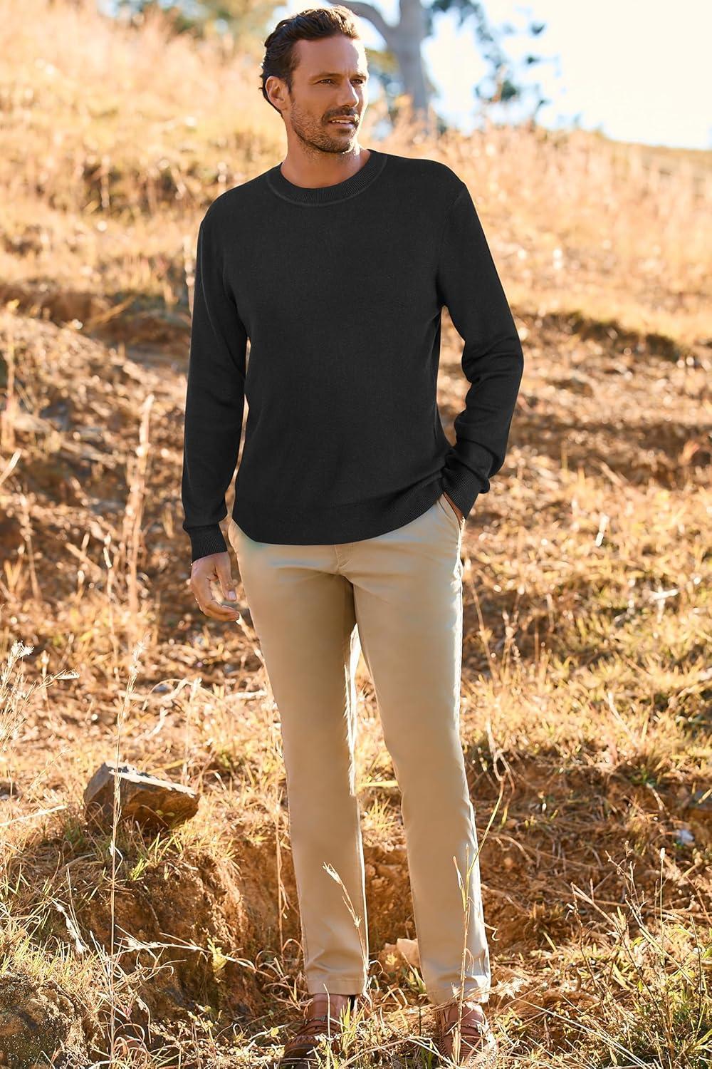imageArachampCloz Mens Wool Blend Loose Fit Sweater Ultra Soft 2025 Spring Bottoming Crewneck Fashion PulloverLblack