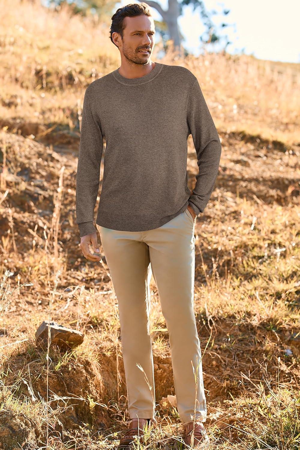imageArachampCloz Mens Wool Blend Loose Fit Sweater Ultra Soft 2025 Spring Bottoming Crewneck Fashion PulloverLcoffee