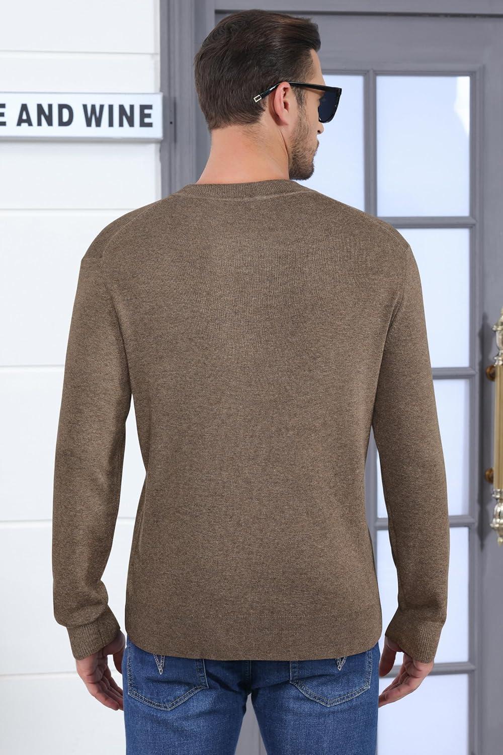 imageArachampCloz Mens Wool Blend Loose Fit Sweater Ultra Soft 2025 Spring Bottoming Crewneck Fashion PulloverLcoffee