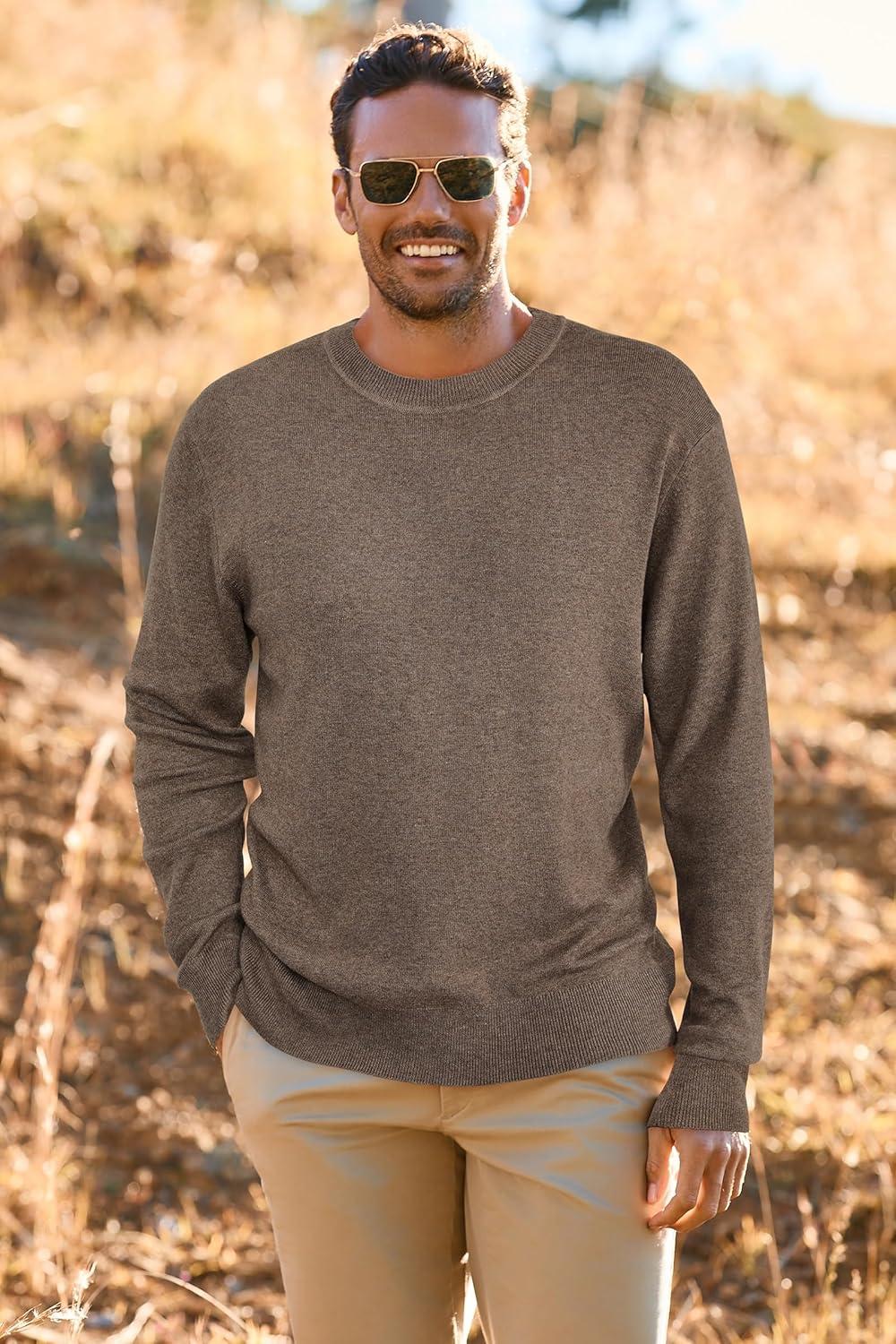 imageArachampCloz Mens Wool Blend Loose Fit Sweater Ultra Soft 2025 Spring Bottoming Crewneck Fashion PulloverLcoffee
