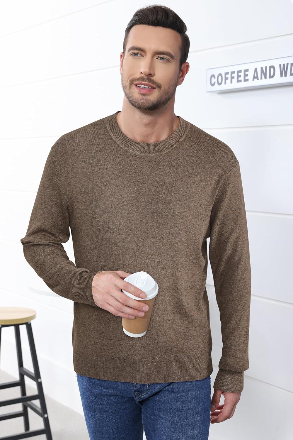 imageArachampCloz Mens Wool Blend Loose Fit Sweater Ultra Soft 2025 Spring Bottoming Crewneck Fashion PulloverLcoffee