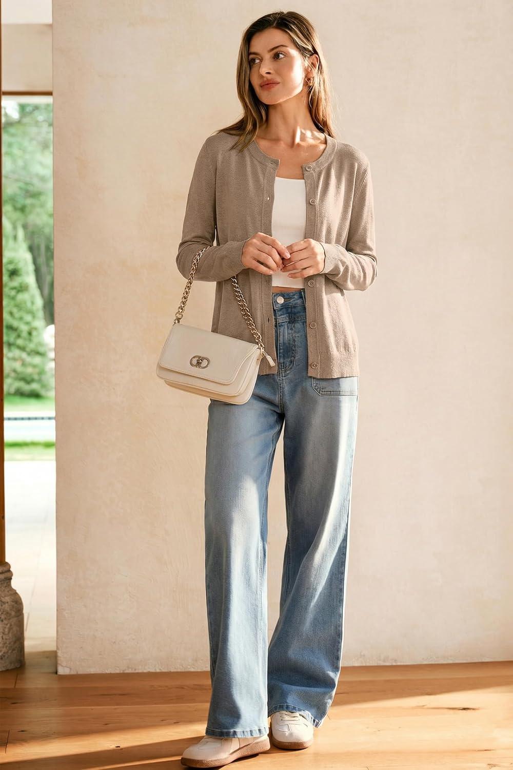 imageArachampCloz Womens Wool Blend Lightweight Business Casual Cardigan Sweaters TopsCamel