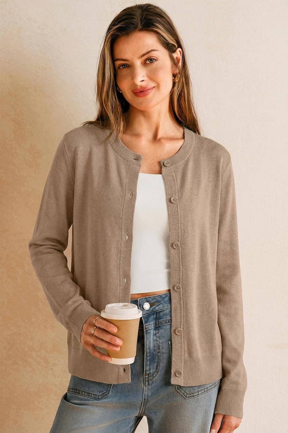 imageArachampCloz Womens Wool Blend Lightweight Business Casual Cardigan Sweaters TopsCamel