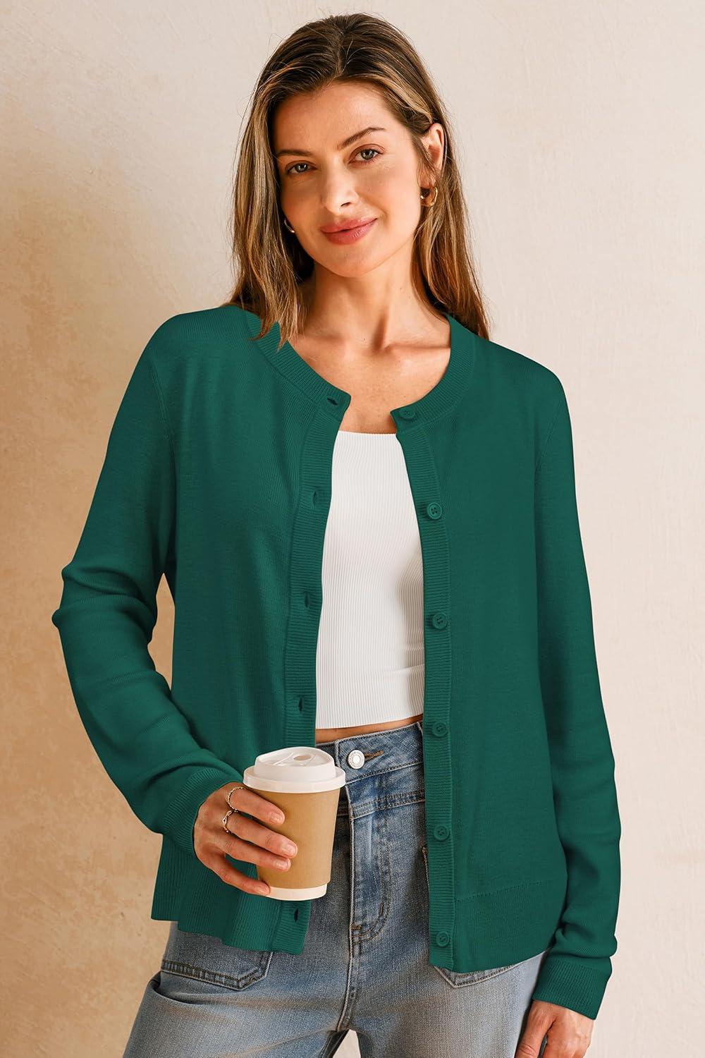 imageArachampCloz Womens Wool Blend Lightweight Business Casual Cardigan Sweaters TopsDark Green