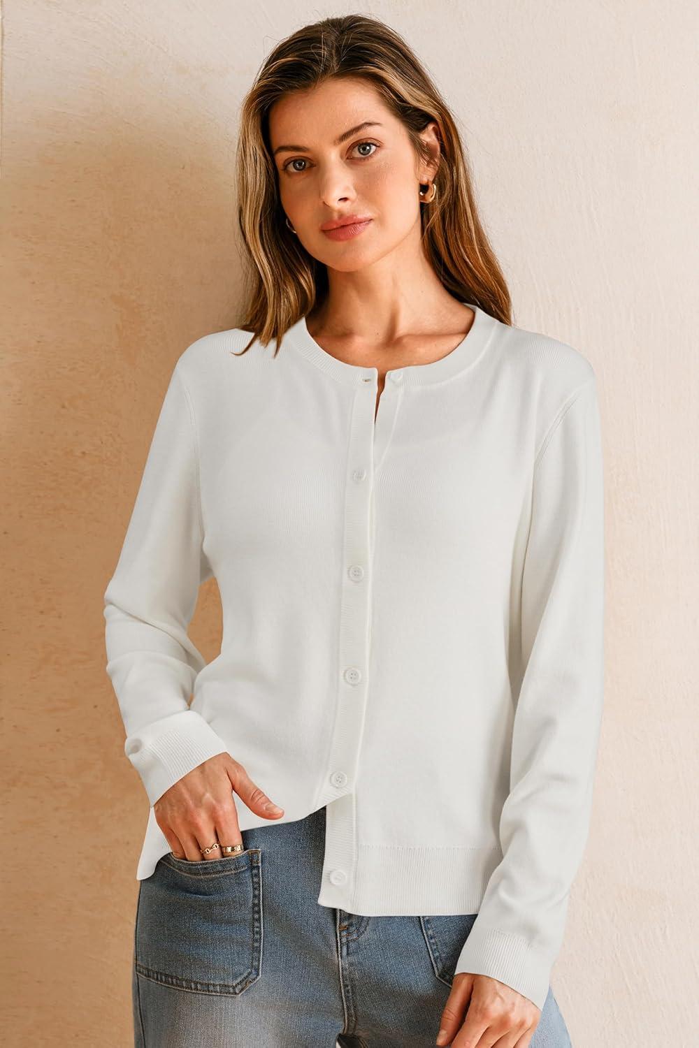 imageArachampCloz Womens Wool Blend Lightweight Business Casual Cardigan Sweaters TopsOffwhite