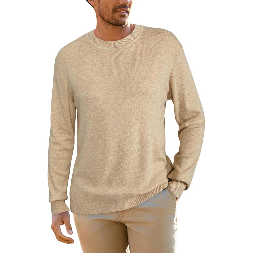 imageArachampCloz Mens Wool Blend Loose Fit Sweater Ultra Soft 2025 Spring Bottoming Crewneck Fashion PulloverApricot