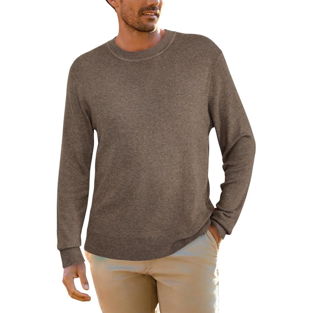 imageArachampCloz Mens Wool Blend Loose Fit Sweater Ultra Soft 2025 Spring Bottoming Crewneck Fashion PulloverLcoffee